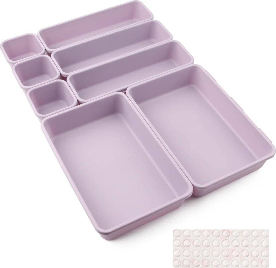 Schuiflade inlegzolen 8 stuks scheidingssysteem kruiden organizer lade scheider badkamer organizer dozen set met siliconen anti-slip bal Hemnes commode keuken bureau gebruiksvoorwerpen (lichtpaars)