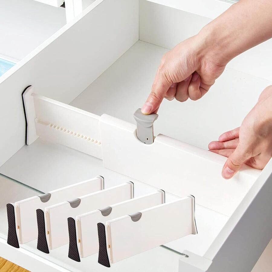 Schuifladenverdeler verstelbaar set van 4 ladeverdelers organizers (38-54 2 cm 10 cm hoog) kunststof lade-organizers voor slaapkamer commode