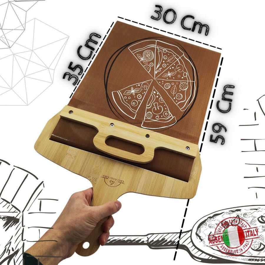 Schuifpizzaschep 30 cm met mat pizza peel voor pizzaoven Leo and Gio