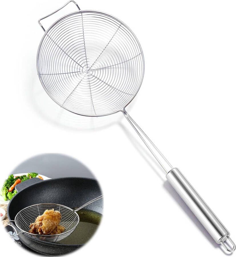 Schuimlepel spinnenweb opscheplepel van roestvrij staal spinnenzeef spinnenlepel met lange handgreep en praktische haak voor het braden koken pasta (16 cm)