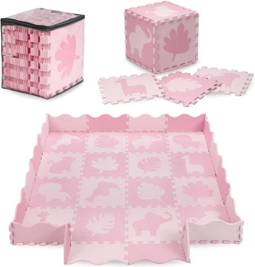 Schuimpuzzel van EVA-schuim 16 delen ideaal als kruipmat roze