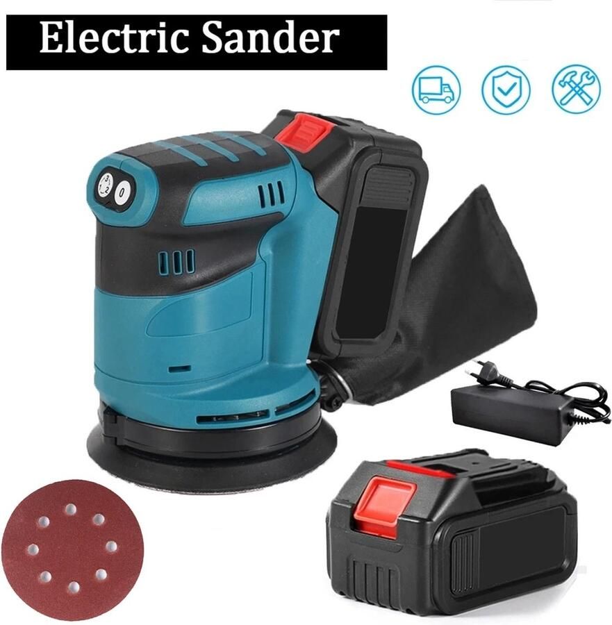 Schuurmachine Draadloos 125mm 3 snelheden 18V batterij inbegrepen 7000tot11000 rpm min 190W ABS Polijsten Slijpen Blauw