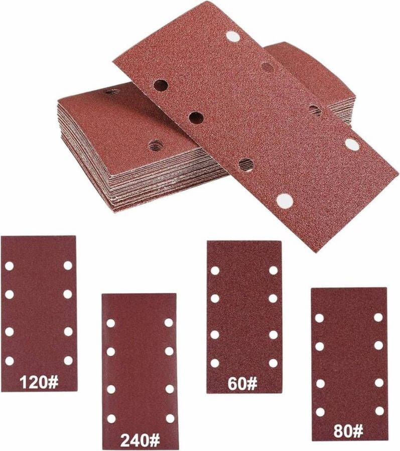 Schuurpapier zelfklevend schuurpapier vlakschuurmachine schuurpapier 40 stuks schuurbladen met klittenband schuurpads 8 gaten korrel 60 80 120 240 schuurpapier 95 x 185 mm