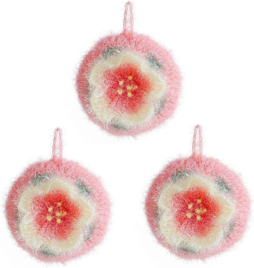 Schuurspons krasbestendig afwasborstel scrubber pads pot kom reinigingsgereedschap servies roze bloemen