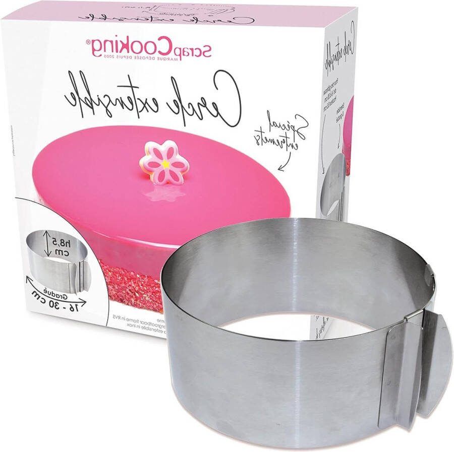 SCRAPCOOKING 1912 taartring uittrekbaar roestvrij staal zilver diameter 16-30 inch 85 cm hoog Cake ring