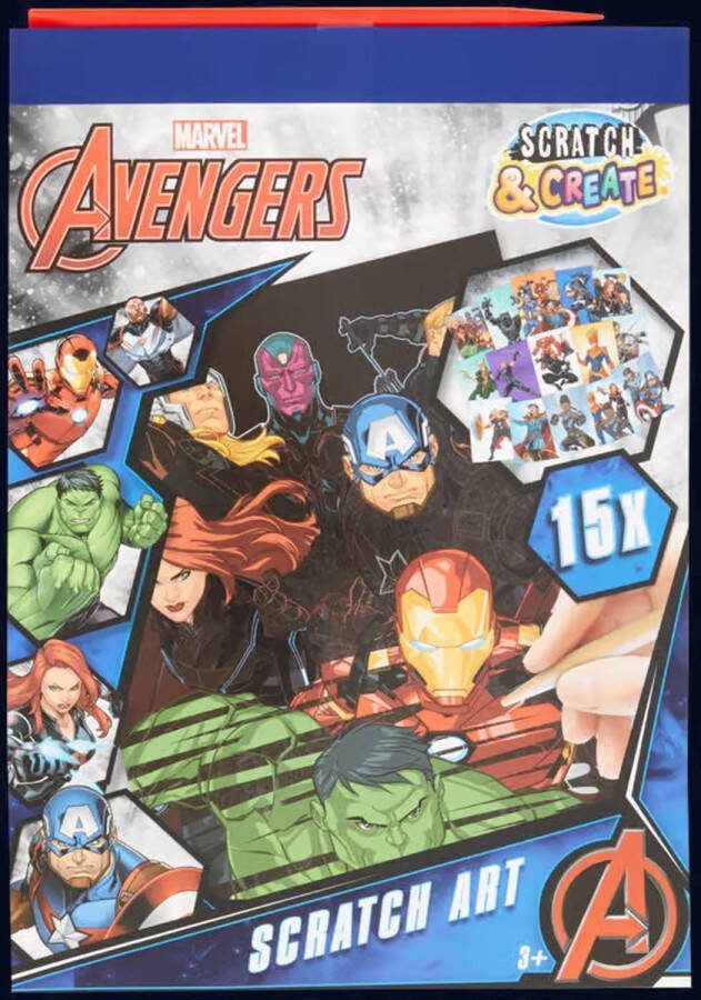 Scratch & Create Avengers krasblok met pen scratch art 15 kleurplaten om te krassen superhelden Marvel