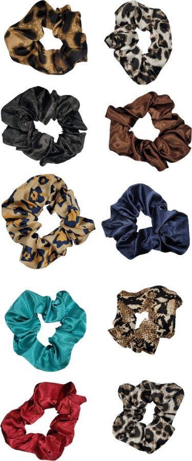 Scrunchie satijn zijde haaraccessoires haarelastiek 10 stuks effen en dierenprint