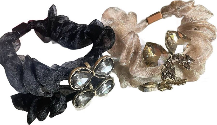 Scrunchies 2 Stuks Organza met kristallen bedels strik infinity
