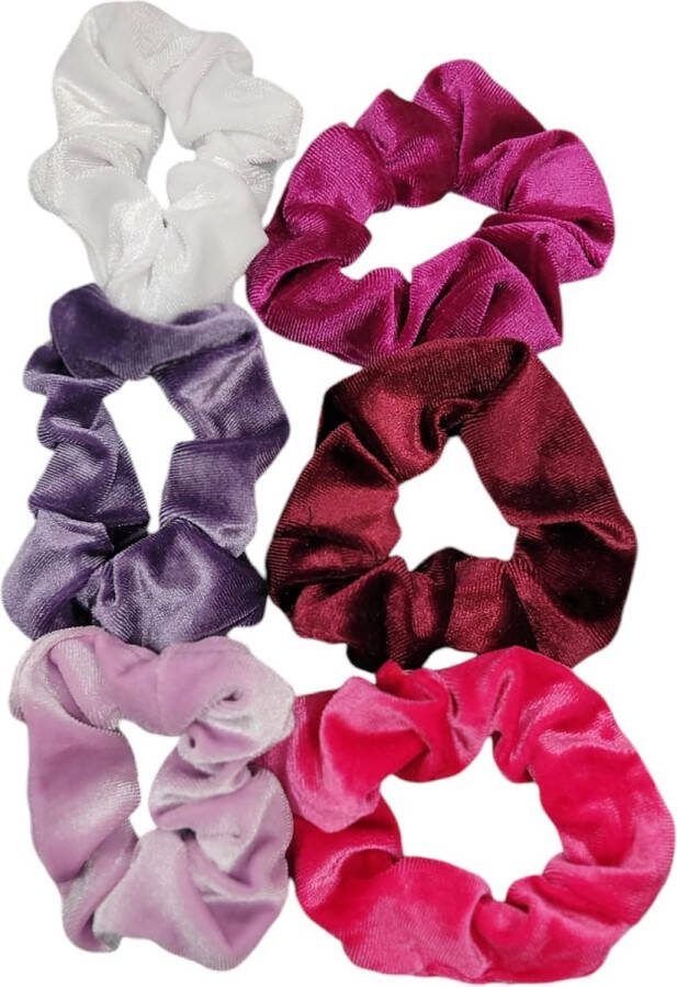 Scrunchies 6 stuks roze rood velvet