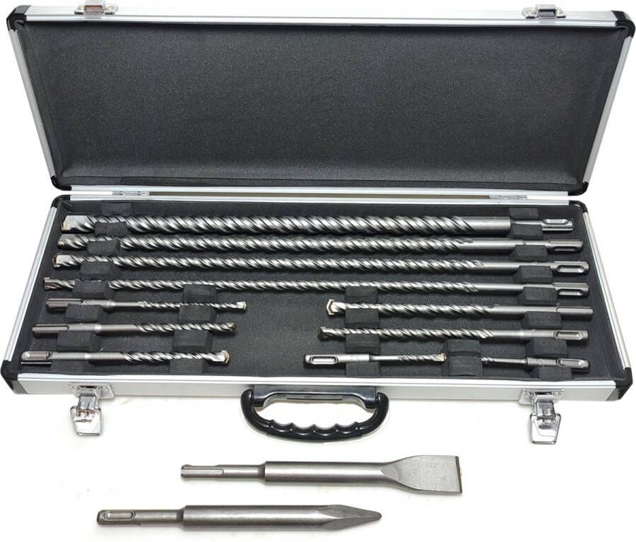 SDS+ 13 delig beton steen boren beitel set sds-plus gehard staal tungsten carbide tip HRC 46-52