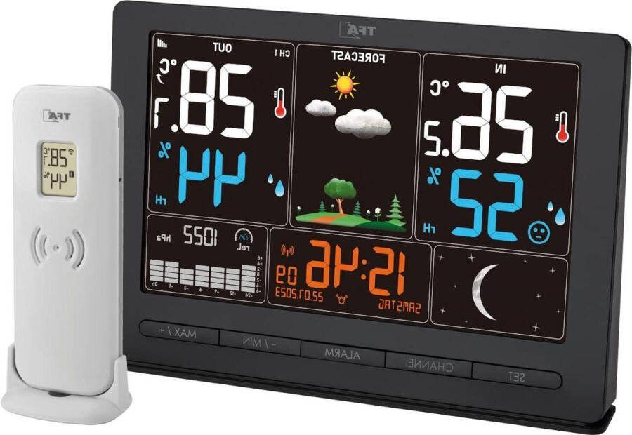 Season 2 35.1118.01 draadloos weerstation met buitenzender weersvoorspelling kleurendisplay temperatuur luchtvochtigheid radiowekker maanfase zwart