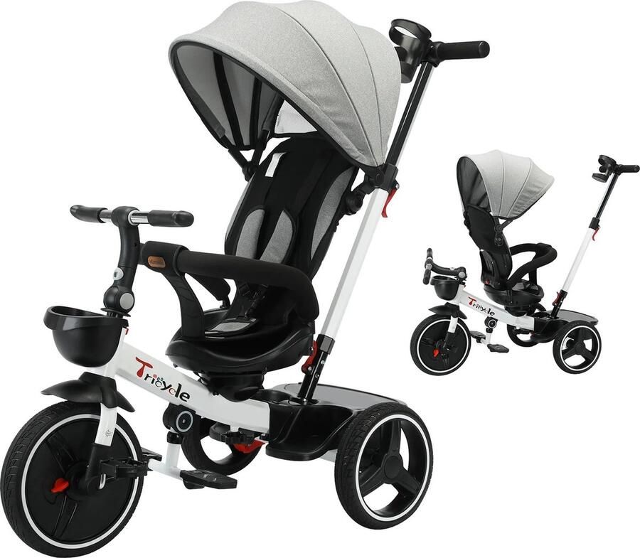Seastone 6 in 1 Driewieler Kinderwagen Driewieler Fiets met Duwstang 360 Graden Rotatie Buggy Fiets Kinderzitje Draaibaar Zitje Met 3-Punts Gordel 6 maanden tot 5 jaar