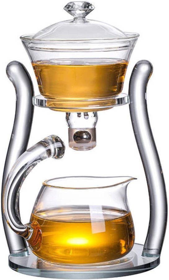 Semi-automatische Glas Theemaker Lazy Kungfu Theepot met Zuigfunctie voor Automatische Water Brewing Kantoor Bloem Glas Thee Set Clear Teapot
