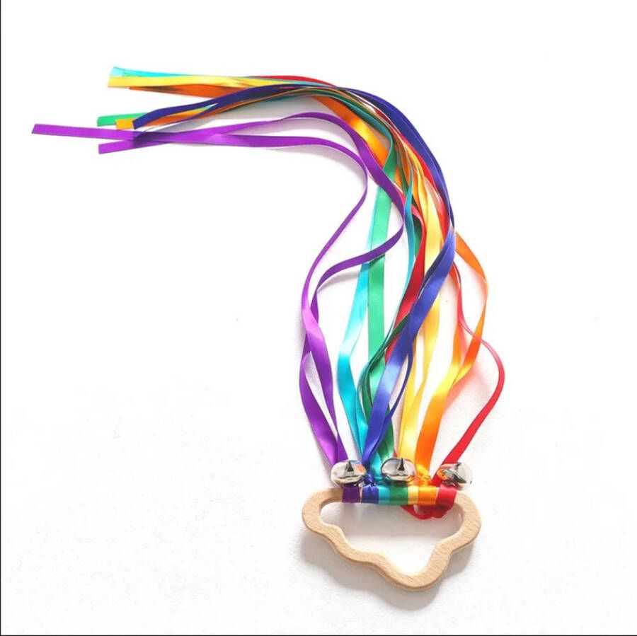 Sensorische regenboog bijtring met geluid Bijtspeelgoed Strandspeelgoed van Hout Speelgoed Ringen met Regenboog Lintjes Speelgoed Kinderen