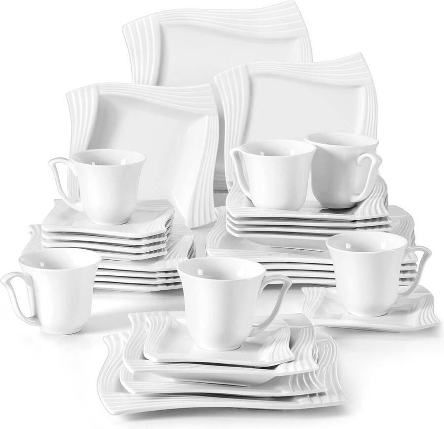 Serie Amparo 30 stuks. Crèmewit porseleinen servies met koffieset dessertborden soepborden en platte borden voor 6 personen