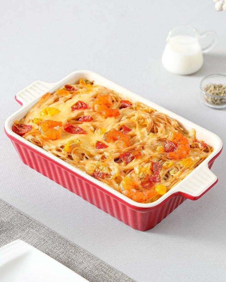 Serie Bake.Bake ovenschaal groot 37 5 cm met 3 liter voor 4-6 personen keramische ovenschotels voor lasagne Tiramisu ovenschotels & meer vierkant rood