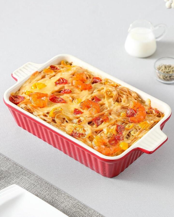 Serie Bake.Bake ovenschaal groot 37 5 cm met 3 liter voor 4-6 personen keramische ovenschotels voor lasagne Tiramisu ovenschotels & meer vierkant rood