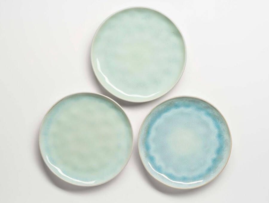 Serie Frozen serviesset van keramiek voor 4 personen 16-delig combiservies met organische vormen gekleurd gespikkeld servies aardewerk turquoise-groen
