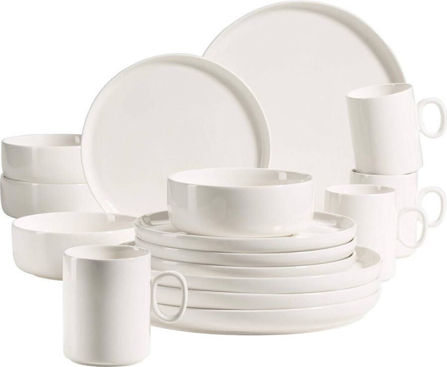 Serie serviesset voor 4 personen in gastronomische kwaliteit Scandinavisch design 16-delig combiservies wit duurzaam porselein wit