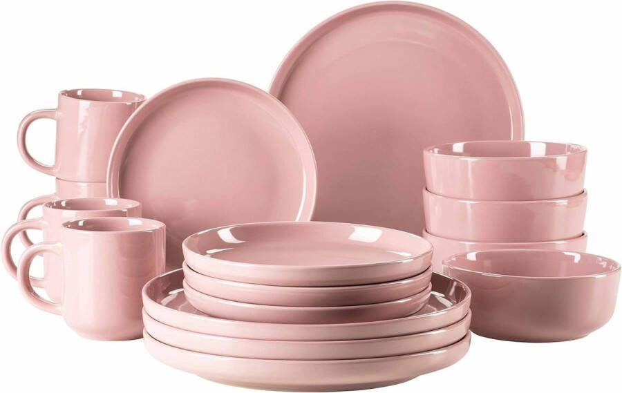 Serie serviesset voor 4 personen in modern Scandinavisch design Alenia 16-delig combiservies keramiek roze aardewerk Bordenset