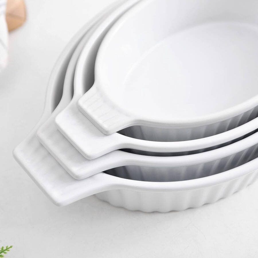 Series Bake.Bake set van 4 Porseleinen bakvorm Taartvorm Broodpan Ovenschaal Ovenschotel Ovenpanplaat Soepplaat in 4 maten Wit1