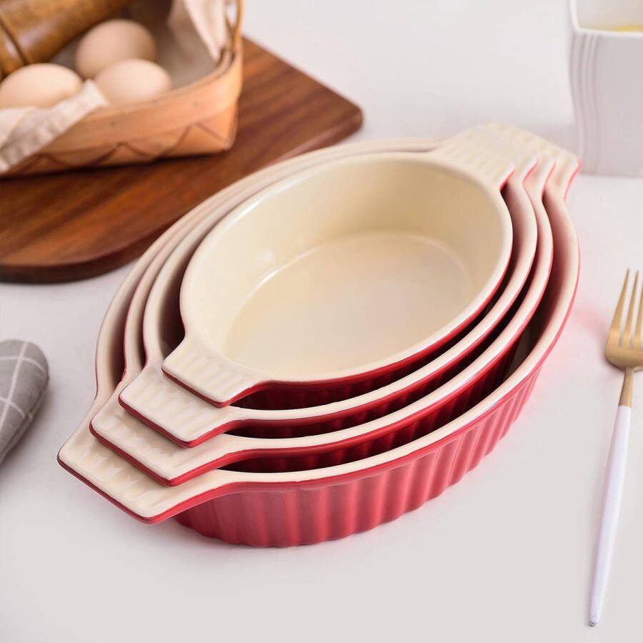 Series Bakvorm ovaal 24 1 cm 28 6 cm 32 4 cm 36 8 cm met keramische handgrepen ideaal voor lasagne cake ovenschaal tapas rood 4 stuks