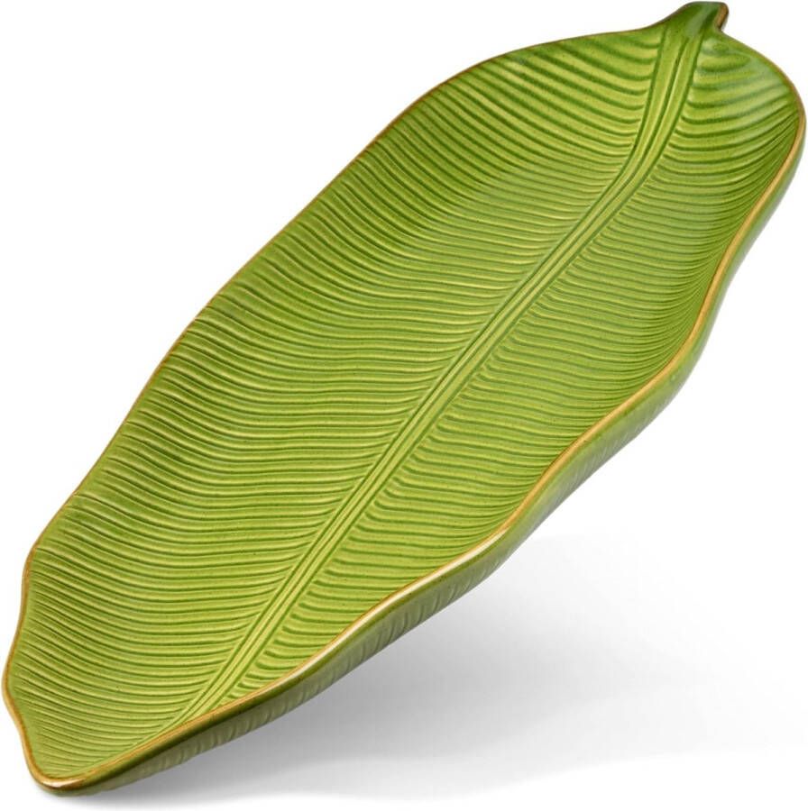Serveerbord in bladvorm groen bananenblad (47 cm) dressoir serveerplaat dessertplaat ovaal bruiloftblad blad in bladvorm voor familiefeesten en partyborden