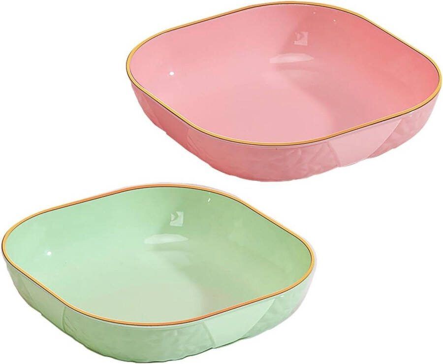 Serveerborden Snackborden 2 stuks snackschaal snoepschaal camping dinerbord vierkante fruitschaal herbruikbaar voor keuken groen en roze 145 x 145 x 32 cm
