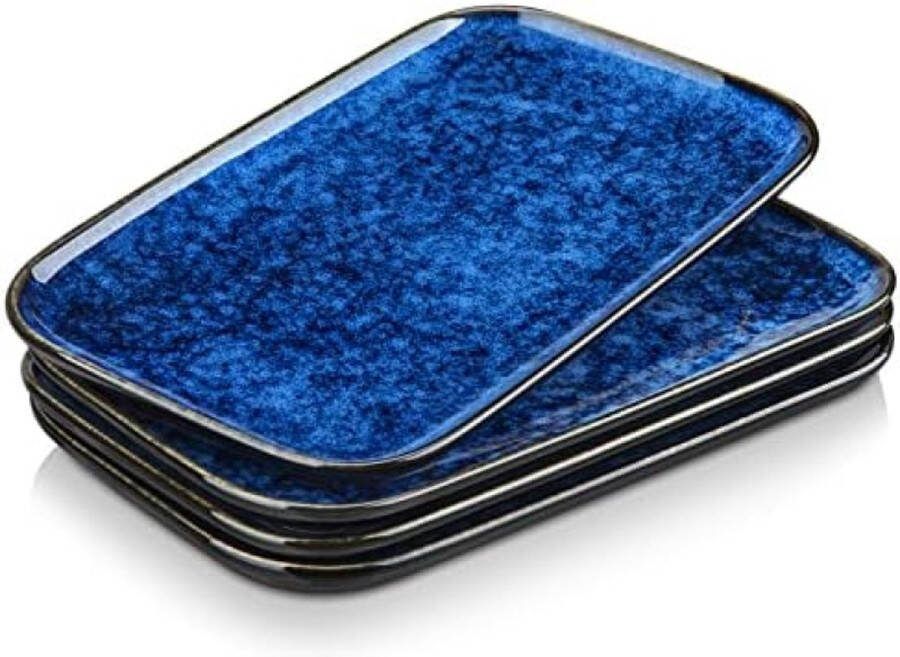 Serveerborden voor 4 personen aardewerk servies vaatwasser- en magnetronbestendig dinerborden taartborden dessertborden ontbijtborden blauw-groen