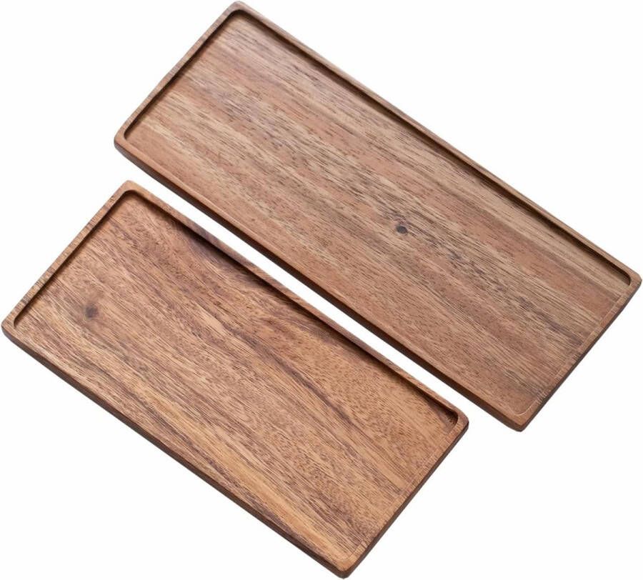 Serveerdienblad van regenhout set van 2 decoratieve houten dienbladen groot en klein serveerschaal langwerpig landelijke stijl
