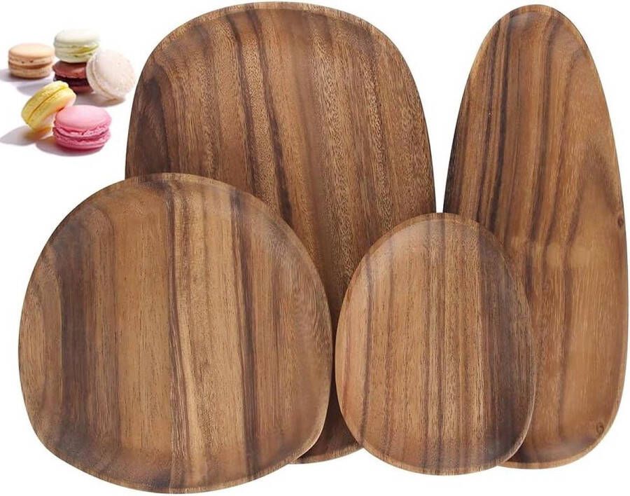 Serveerdienbladen set van 4 onregelmatige ronde houten schaal en bord snacks kaas voorgerechten dessert sushi fruit salade houten borden serveerplank