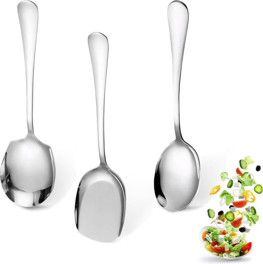 Serveerlepel van roestvrij staal serveerbestek eetlepel buffet eetlepel salade serveerlepel grote roestvrijstalen lepel opscheplepel met lange handgrepen voor banket
