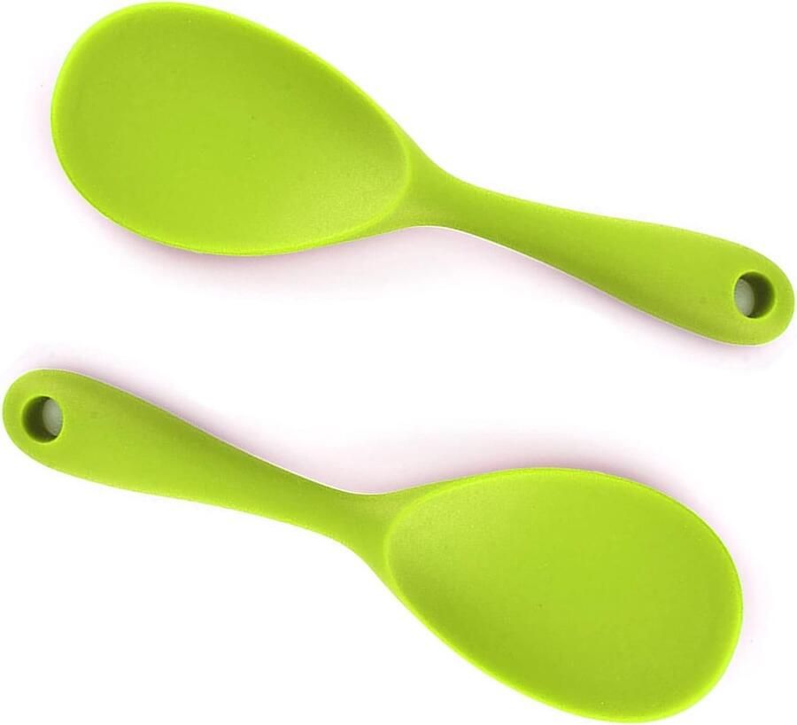 Serveerlepels 2 stuks rijstkoker met antiaanbaklaag rijstlepel siliconen kooklepel voor aardappelpuree rijst rijstkoker of meer (groen)