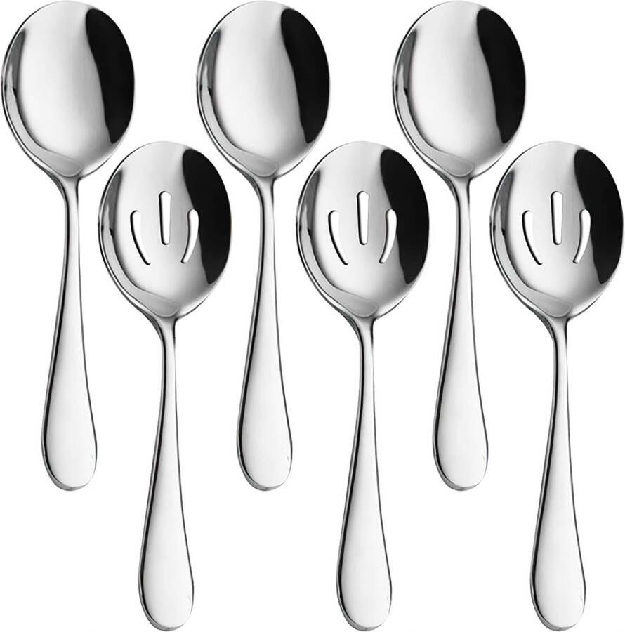 Serveerlepelset x 3 sleuflepels x 3 22 cm roestvrij staal kooklepel eetlepel diner lepel utility geavanceerde skimmer geperforeerde serveerlepel voor buffet kan banket keuken set van 6