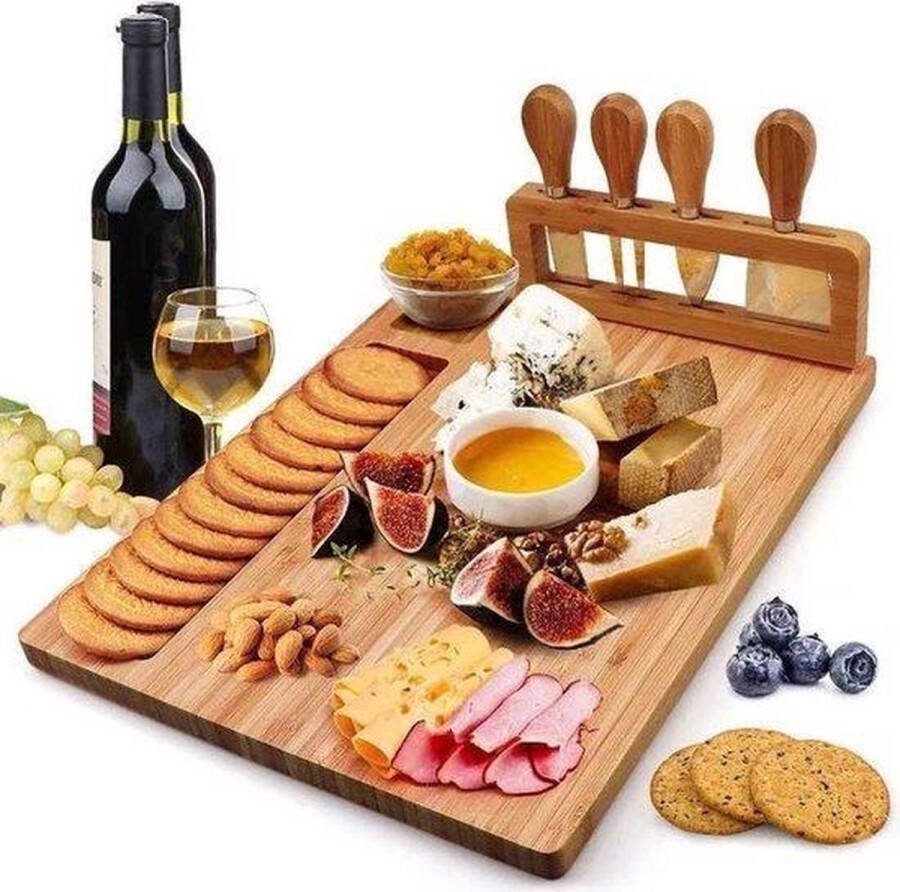 Serveerplank Hout Borrelplank Hout Tapasplank met Dipschaal Kaasplank met Kaasmesjes Bamboe Hout