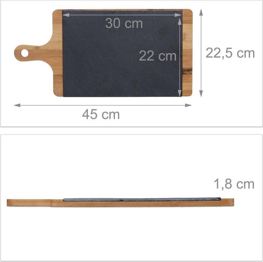 Serveerplank met handvat van leisteen en bamboe 45 x 22.5 cm voor kaas tapas en sushi