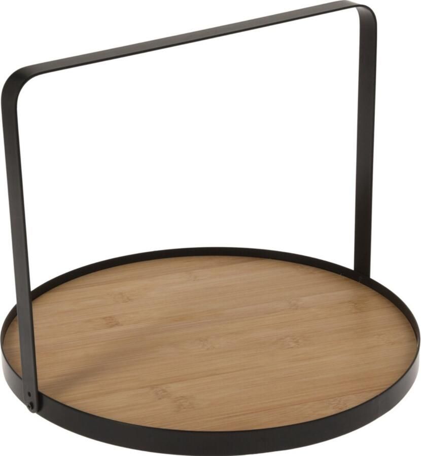 Serveerplateau bamboe Ø35cm hoogte 25cm- metalen hengsel-makkelijk verplaatsbaar