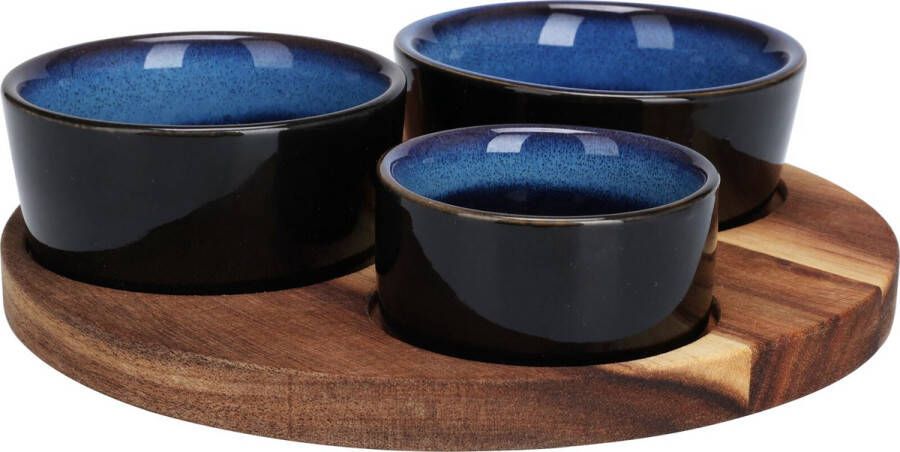 Serveerset tapas 3 schaaltjes blauw