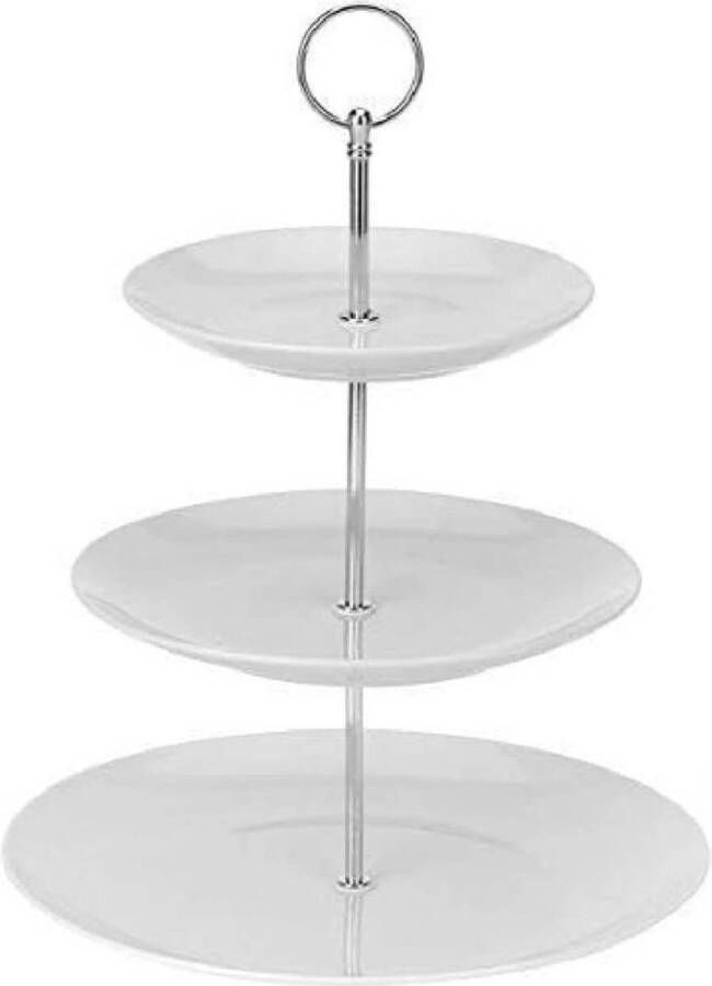 Serveertoren Etagères Etagere Met 3 Laags Serveerplanken High tea Etagere – Serveerset Borrelplank – Hapjesplank Met Zilveren Handvat – Serveerplank – Tapasplank Wit