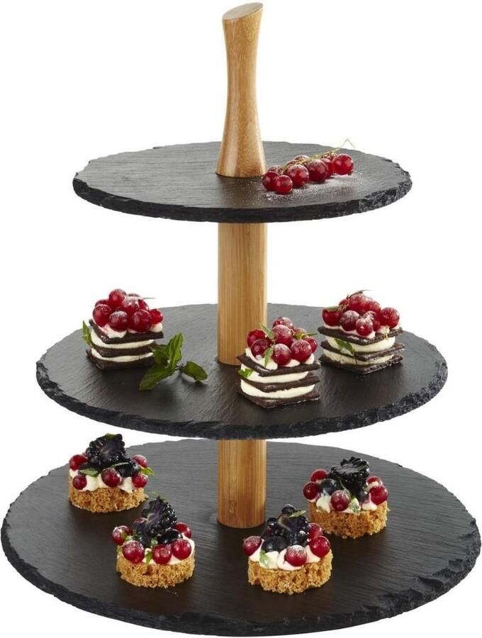 Serveertoren Etagères Etagere Met 3 Laags Serveerplanken High tea Etagere – Serveerset Borrelplank Hapjesplank – Serveerplank – Tapasplank Zwart