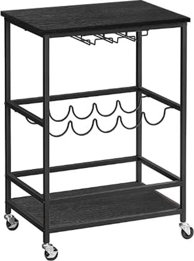 Serveerwagen barwagen wijnrek op wielen keukenwagen wijnglashouder flessenhouder 40 x 60 x 82 cm industrieel design steengrijs-zwart LRC087B04