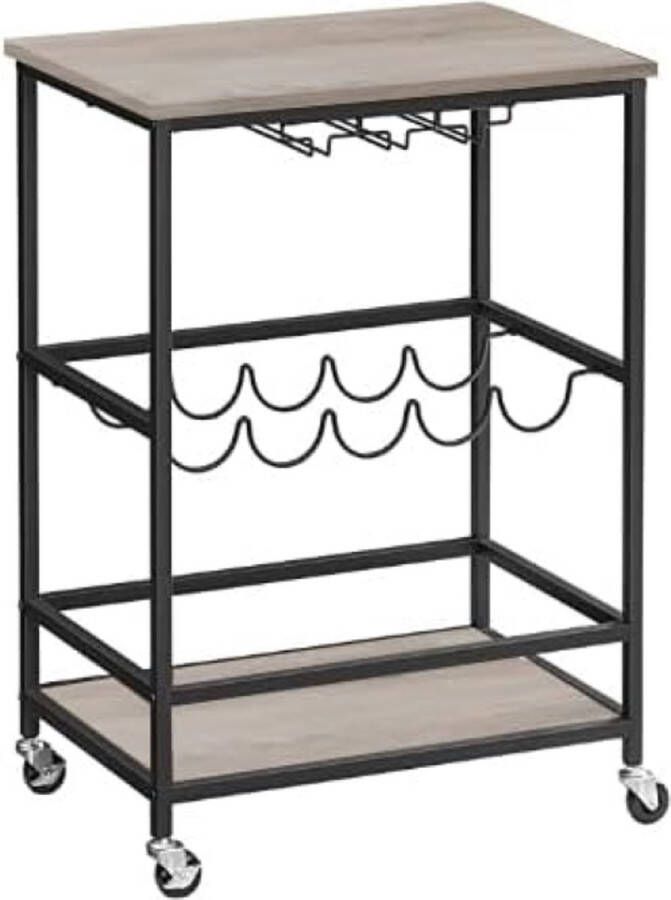 Serveerwagen barwagen wijnrek op wieltjes keukenwagen wijnglashouder flessenhouder 40 x 60 x 82 cm industrieel design greige gemêleerd-zwart LRC087B02