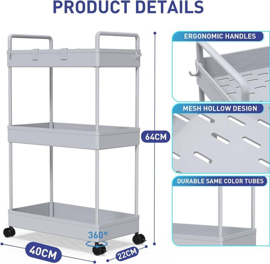 Serveerwagen keukentrolley keukenplank 22D x 40W x 64H centimetres