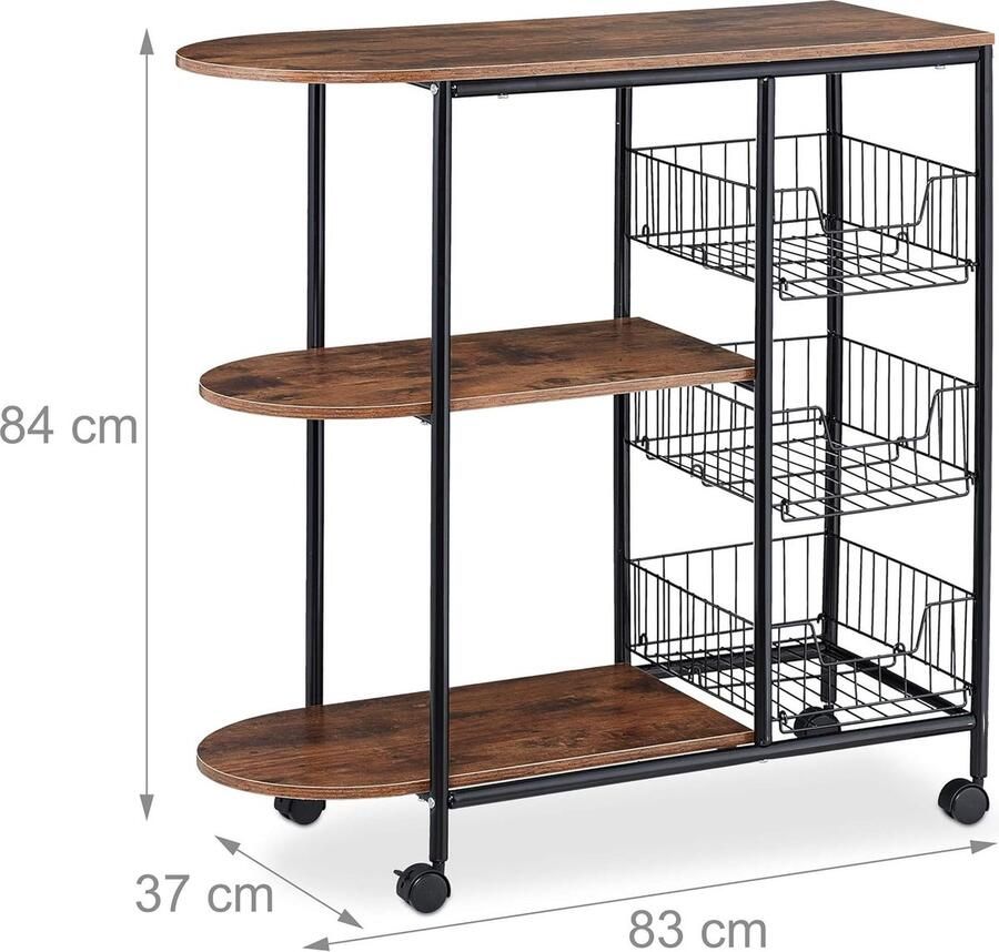 Serveerwagen keukentrolley keukenplank 84x83x37 cm black brown