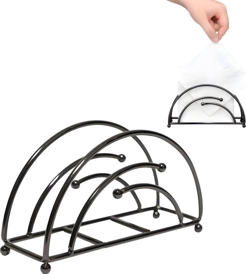 Servethouder Servettenhouder Verticale Servethouder Metaal 17x5.5x9.5cm Voorkom Nat Worden Halve Cirkel Servet Accessoires Woondecoratie Glanzend Zwart Geschikt Voor Coffeeshops Woonkamers Hotels Restaurants Duurzaam