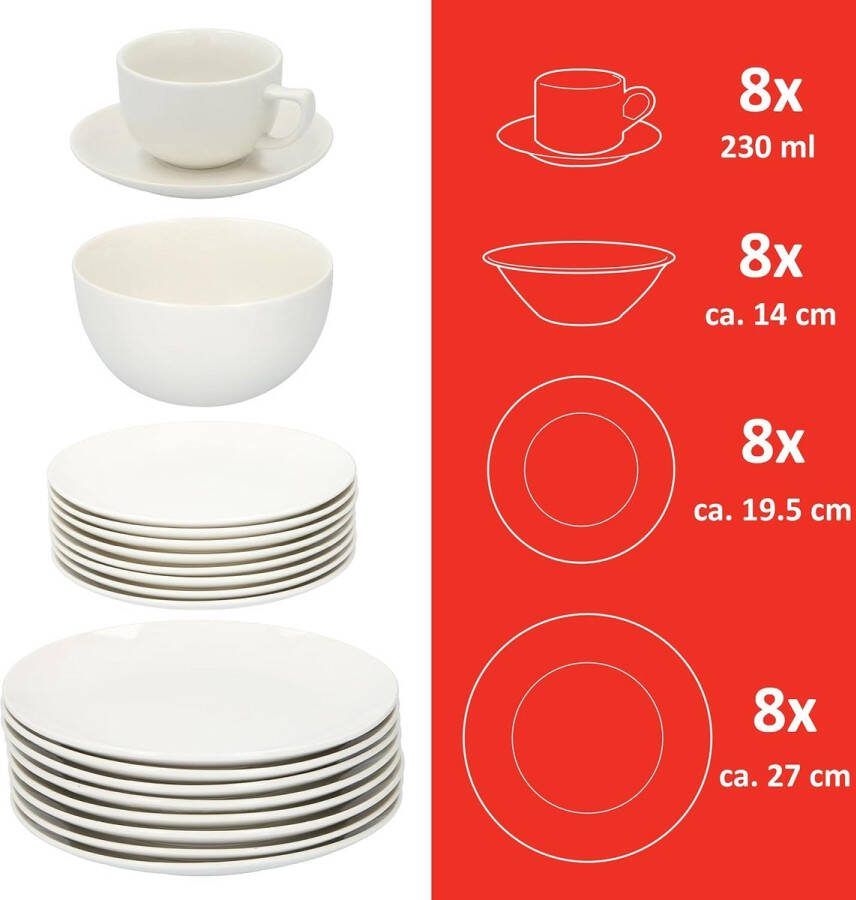 Servies 40 stuks 8 personen porselein inclusief borden dessertborden kommen schotels en kopjes wit