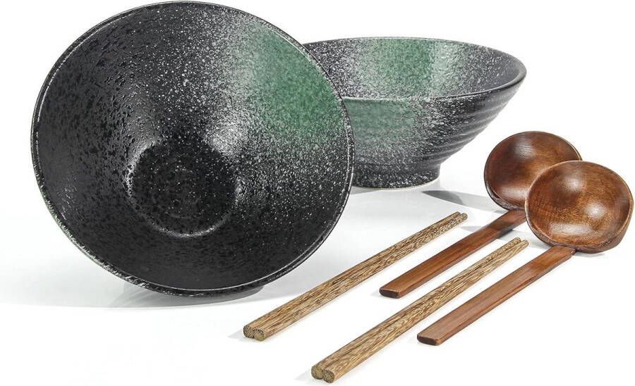 Servies Ramen Bowl Keramiek Porselein Noedels Kommen Set voor Pasta Soep Pho Mengen Salade Gerechten Snack Granen Voedsel Lepels Eetstokjes Kit 1000 Ml Nieuwe Thuis Huis