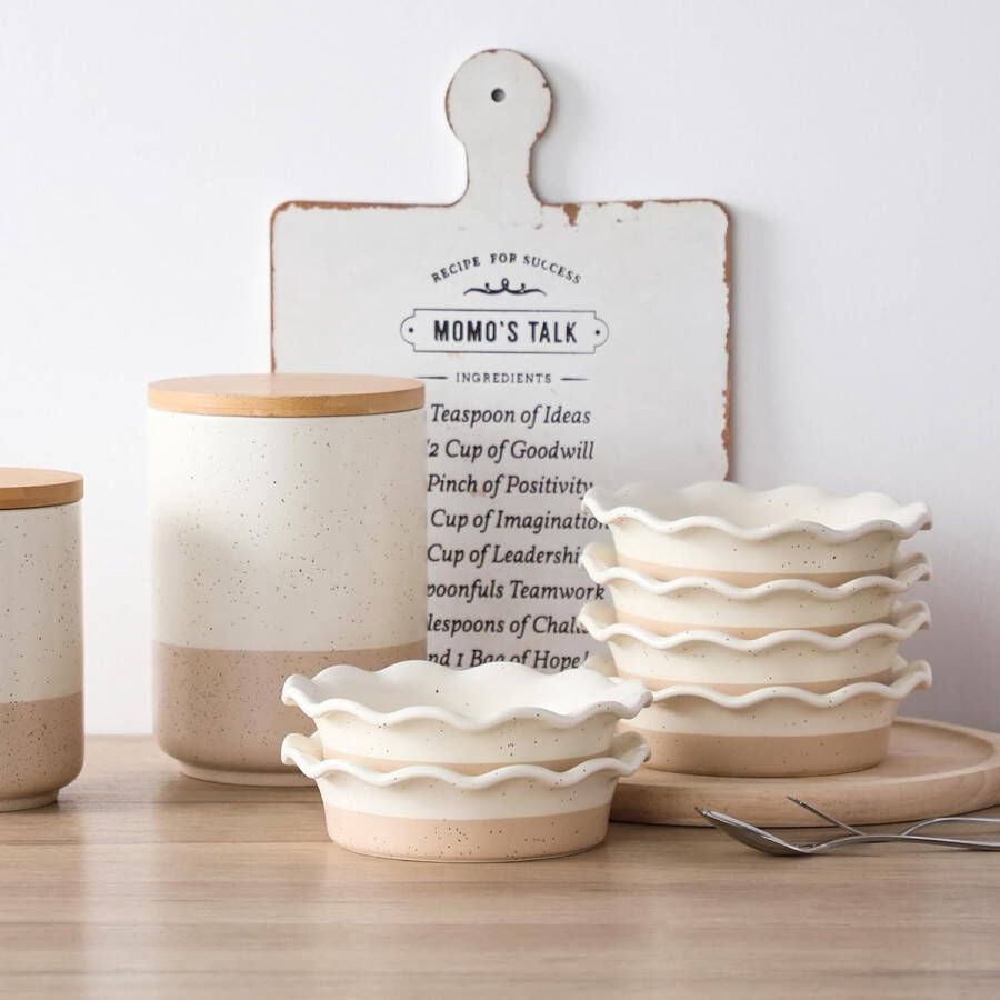 Servies set vancasso 6 crèmekleurige keramische mini taartpannen