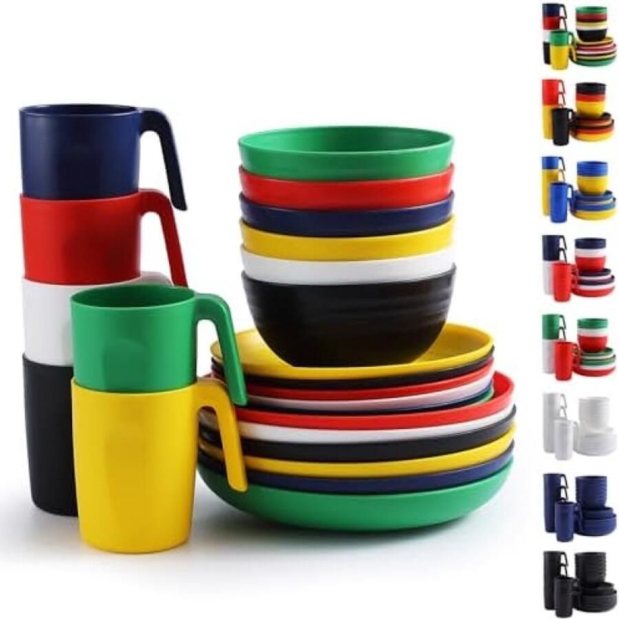 Servies sets 24-delig voor 6 herbruikbare borden en kommen sets schotel set omvatten diner borden dessert bord ontbijtgranen kommen kopjes voor thuis tuin picknick camping