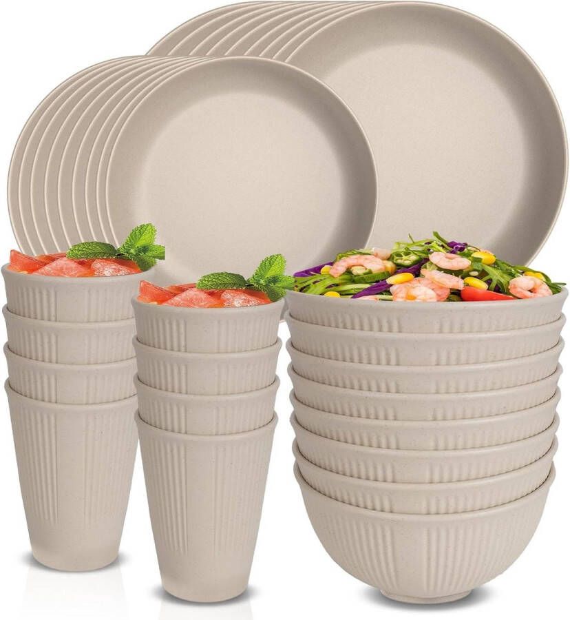 Servies Sets voor 8 Personen Plastic Borden en Kommen Set Herbruikbaar Servies Magnetron en Vaatwasmachinebestendig Camping Picknick Home Party Diner Set 16 stuks Borden 8 stuks Kommen 8 borden set 6 person